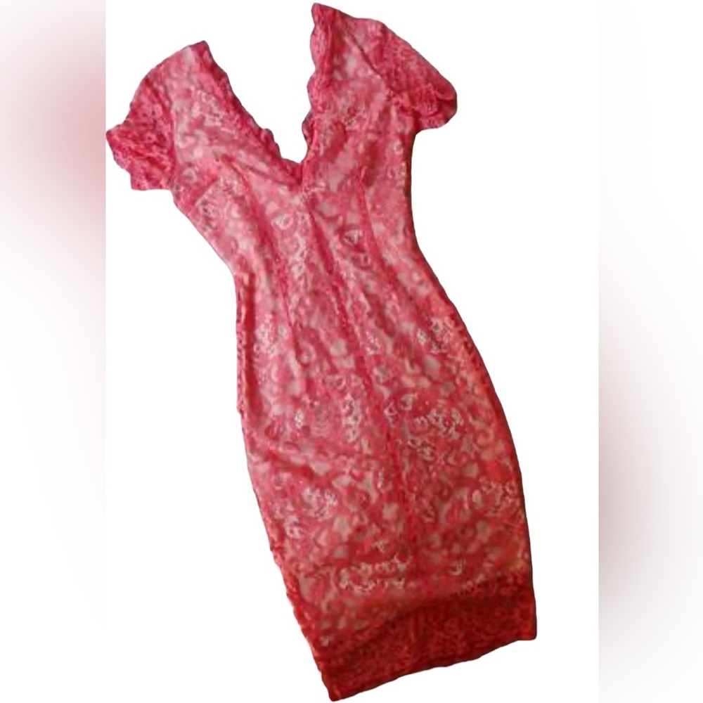 Bin 4C Missguided coral lace overlay sheath bodycon dress size size 6 US